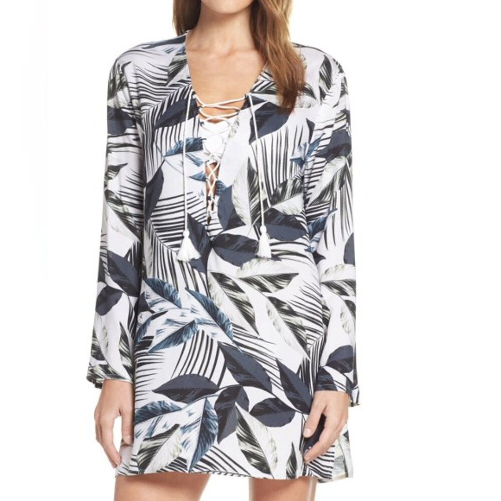 La Blanca BLUE Moment of Zen Printed Tunic Dress Swim Cover-Up, US Medium